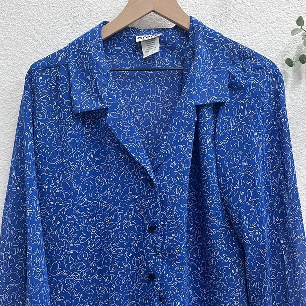 Vintage Womens Button Down Shirt Size 14 Blue Funky Maximalist Artsy 70s Rad - Image 2
