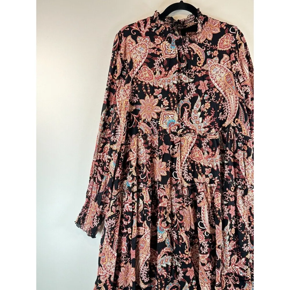 Anthropologie Womens Dress Brown Cady Tiered Tunic Paisley Puffed Boho Medium - Image 5