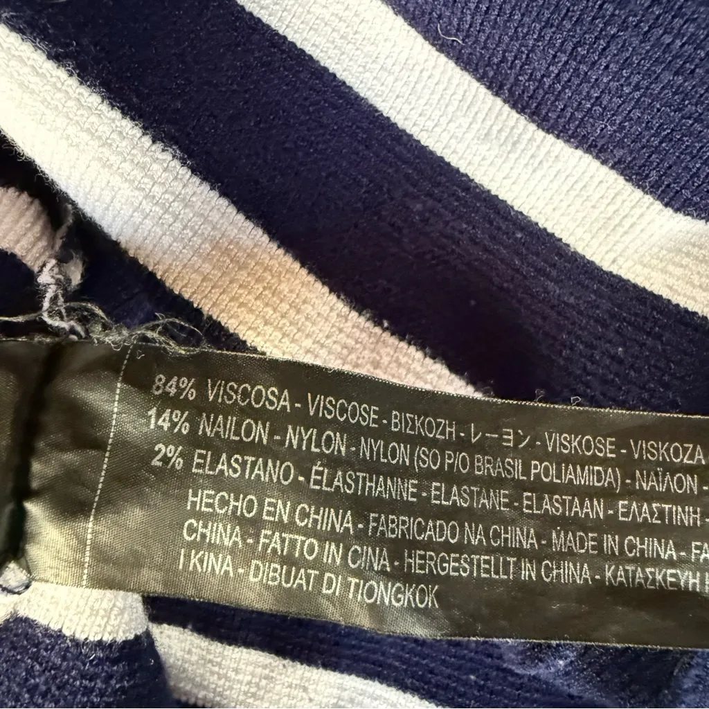 Zara Knit Mock Neck Striped Navy Blue & White Heavyweight Knit Sweater Size M - Image 5