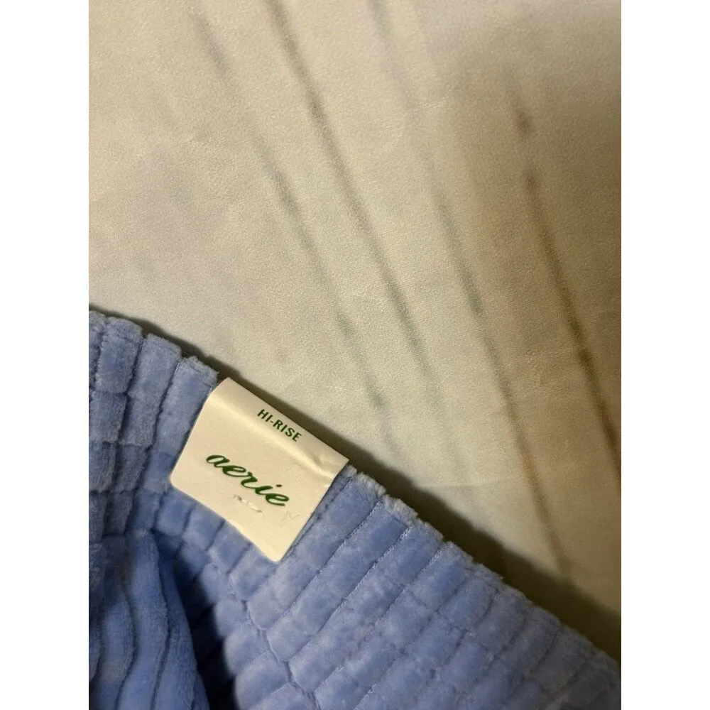 NWT Aerie Womens Groove On Blue High Rise Velour Ribbed Flare Pants Size Small - Image 4
