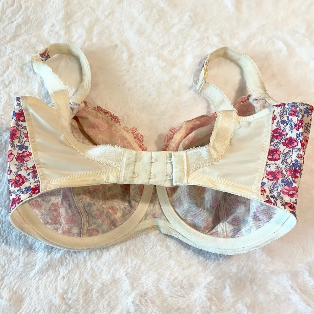 Cleo by Panache Cream & Pink Floral Lace Balconnet Bra Size 28J - Image 13