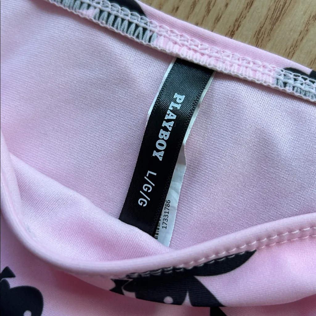B3 New but Washed PLAYBOY 2pc Pink String Bikini w/Black Bunny🐰Print size Large - Image 4