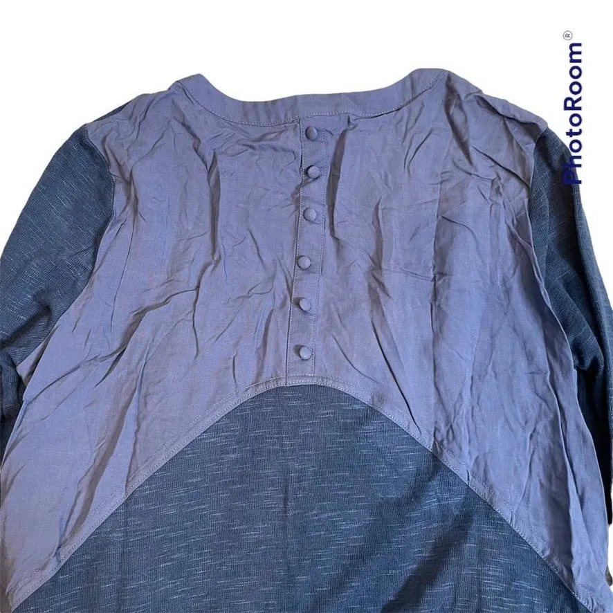 ESLEY Small Longsleeve Faux Button Back Knit Top Blouse Heather‎ Navy Blue - Image 2