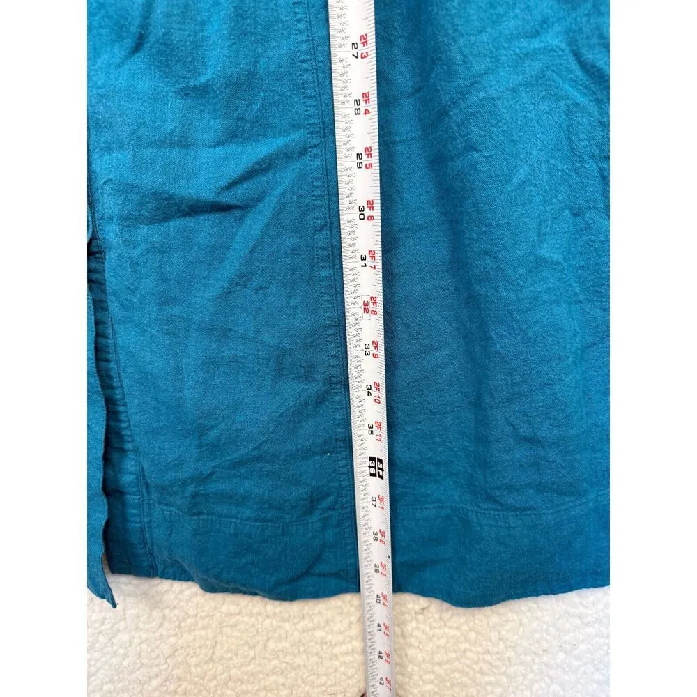 Anthropologie Maeve Buttondown Ruffle Blue Linen Blend Midi Dress Size 12‎ - Image 6