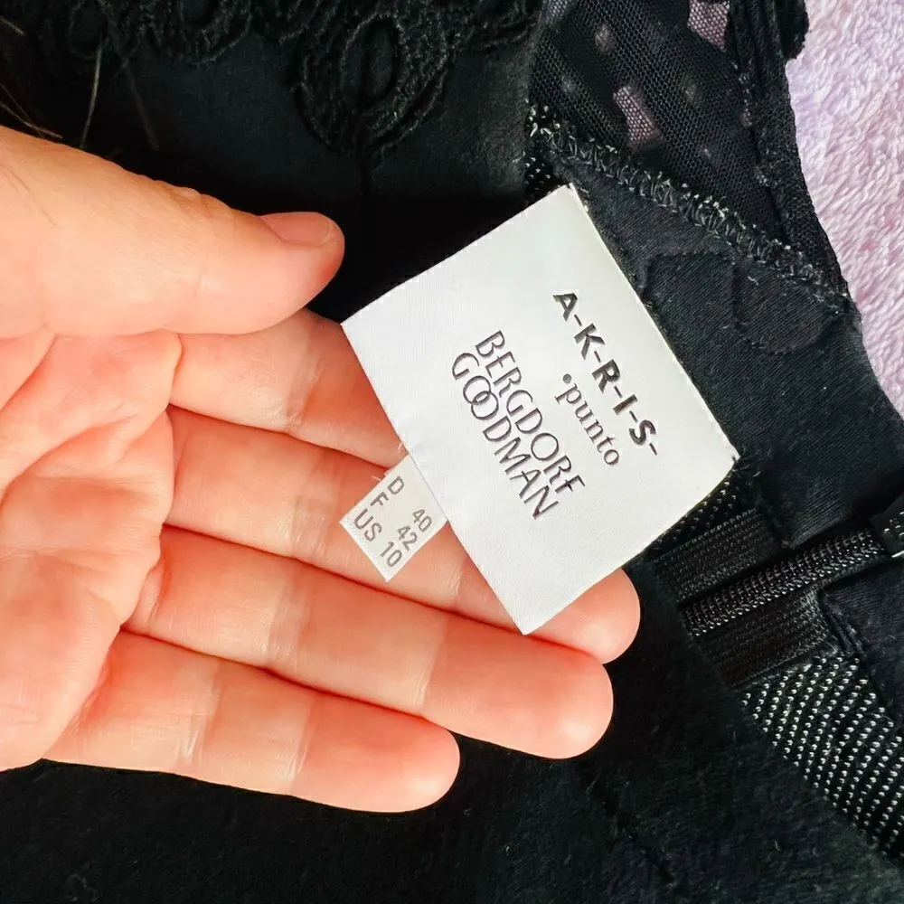 AKRIS PUNTO BERGDORF GOODMAN BLACK LONG SLEEVE DRESS WITH LACE SLEEVES SIZE 10 - Image 10