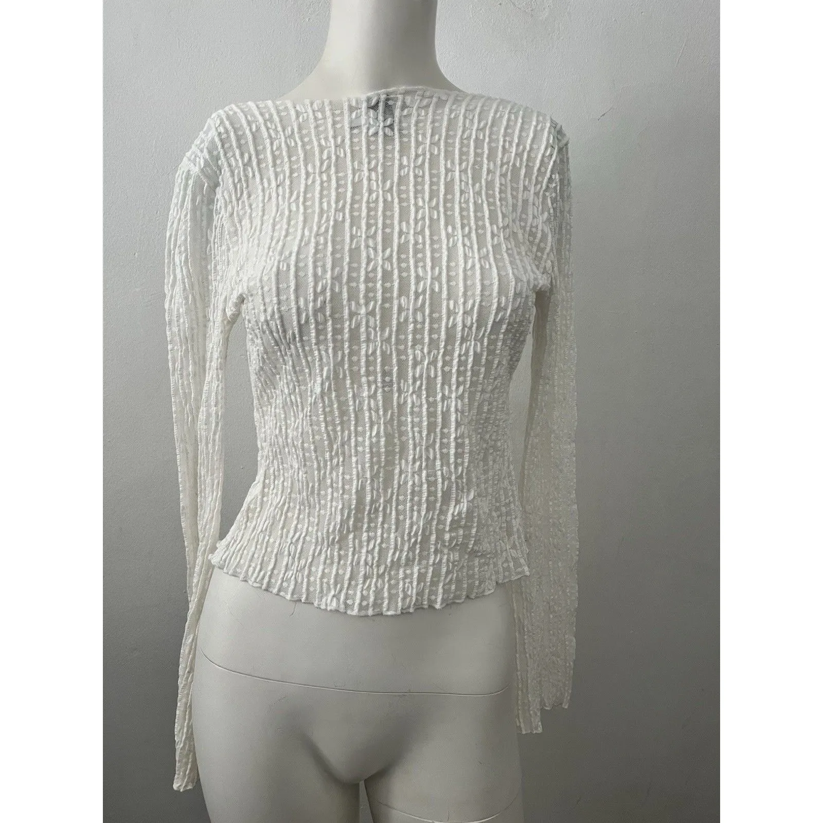 Princess Polly Fairy Top 4 tie front romantic floral sheer flare sleeve white - Image 3