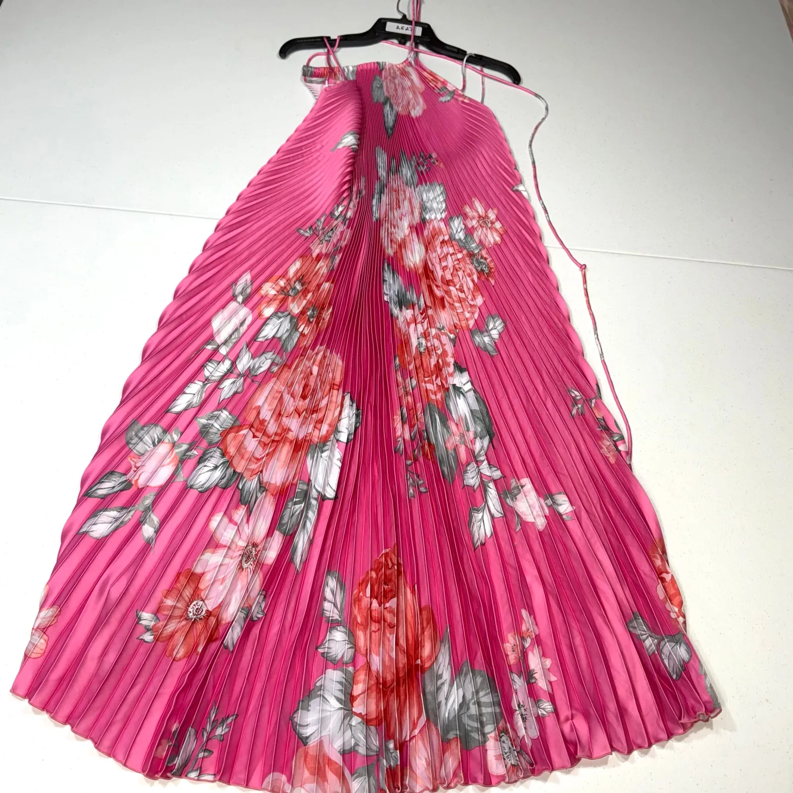 LIDÉE Pink Floral Ete pleated midi Dress Size 6 - Image 7
