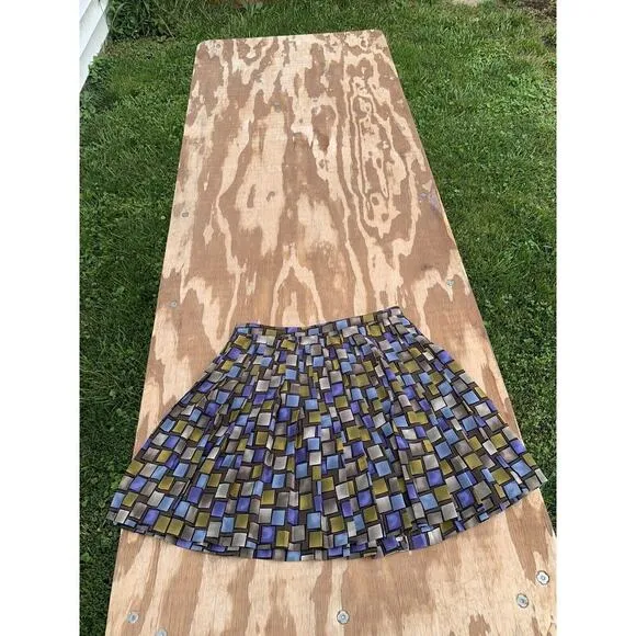 Express Vintage 90s Green Blue Windowpane‎ Geometric Skirt Size 13/14 - Image 3