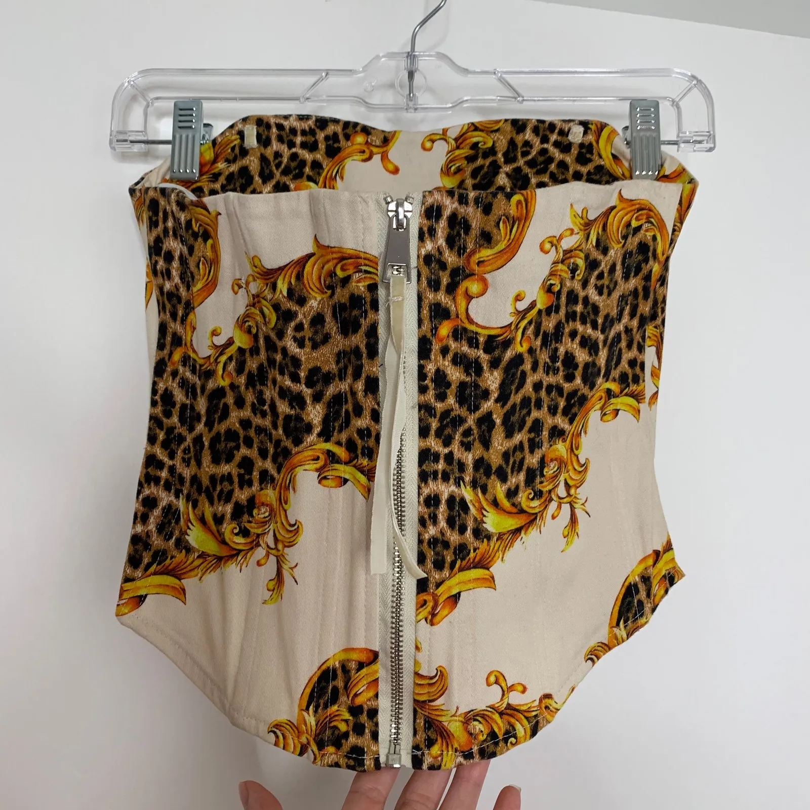 MIAOU X Urban Outfitters Perrie Corset Top Leopard Womens XS White - Image 4