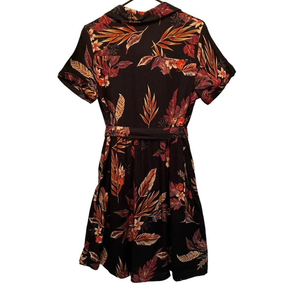 Patrons of Peace Black Tropical Floral Shirt Mini Dress Size Medium - Image 7