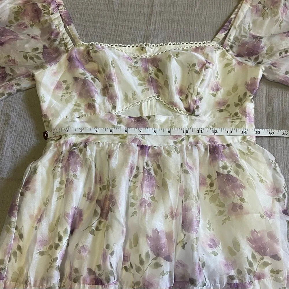 NWOT Lulus Radiant Afternoon Ivory Floral Cutout Tiered Midi Dress - Image 6