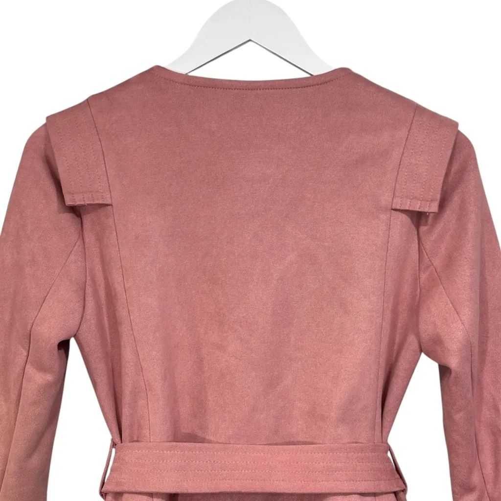 RYEGRASS Faux Suede Light Pink Cropped Moto Zip Up Blazer Jacket With Belt Sz 2 - Image 9