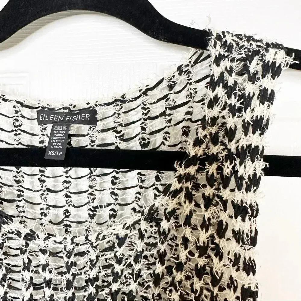 EILEEN FISHER Size‎ XS Tufted Cotton Twist Black White Jewel Neck Crop Shell - Image 3