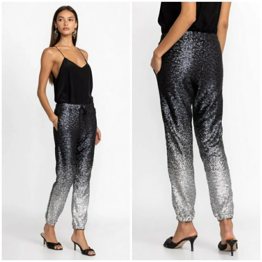 💕JOHNNY WAS💕 Sequin Black Simona Jogger Pants Ombre Black Silver Sequin XL NWT - Image 2