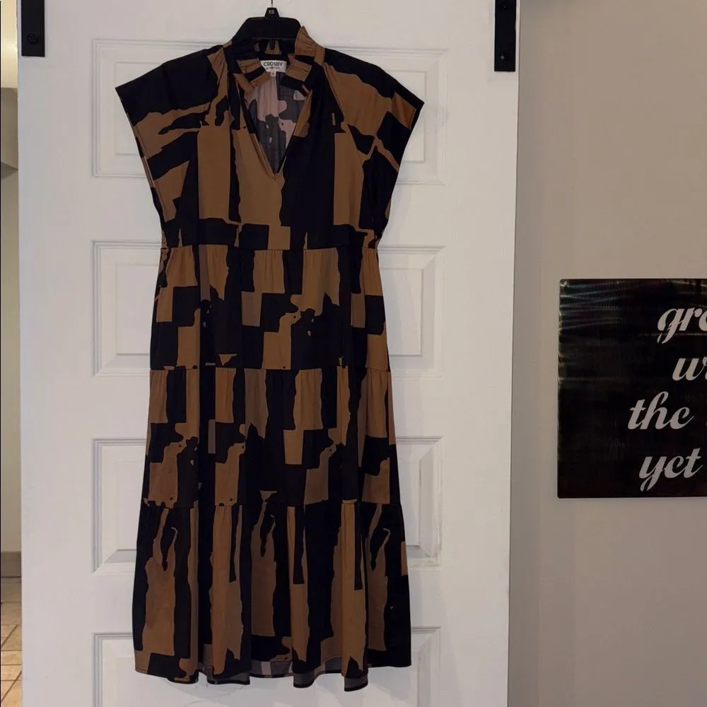 Crosby by Mollie Burch Watts Cotswold Abstract Print Midi Dress With High Collar - Image 2