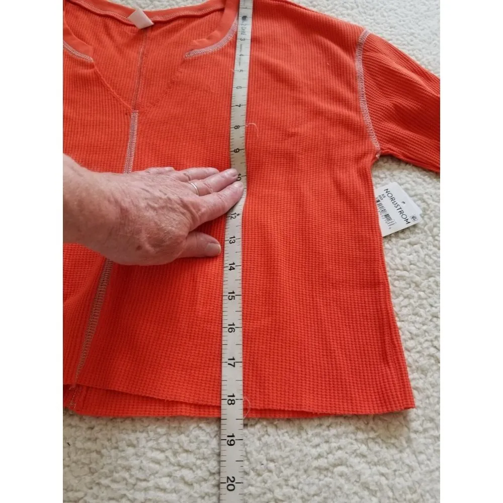 BP Split Neck OSR Cropped Thermal Knit Henley Shirt Orange Fiesta Size XS - Image 5