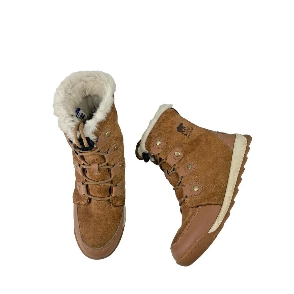 *SOREL Brown Suede Leather Mid Calf Boots Womens Size 6 Faux Fur Lined Winter - Image 4