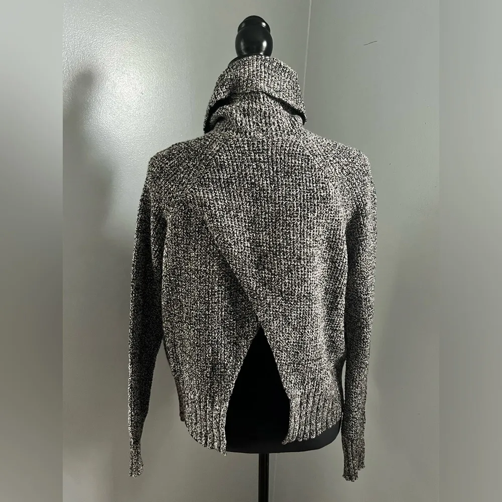 Sweater, Black Gray Marled Knit Turtleneck, Open Back, Size XS - Image 5