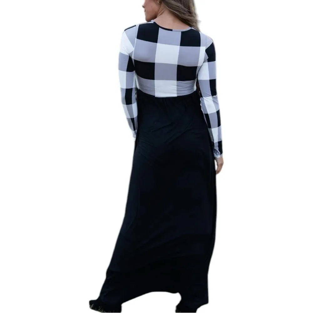Simple Addiction Boutique White Blockin Around Maxi Dress Buffalo Plaid XXL Black - Image 2