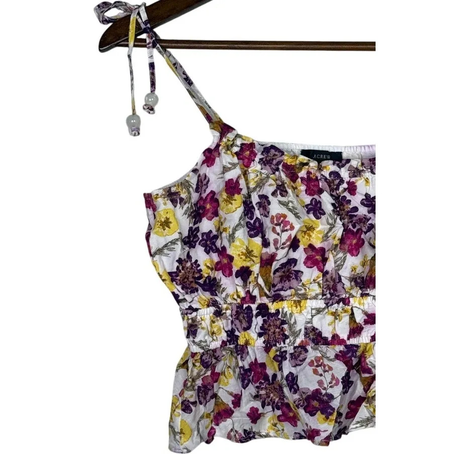 J. Crew Floral Sleeveless Tie Shoulder Top Ruffle Elastic Waist S Colorful #3837 - Image 4