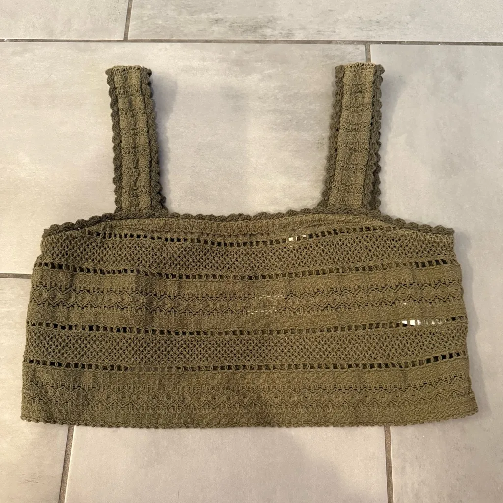 Aerie Green Crochet Crop Top - Image 2
