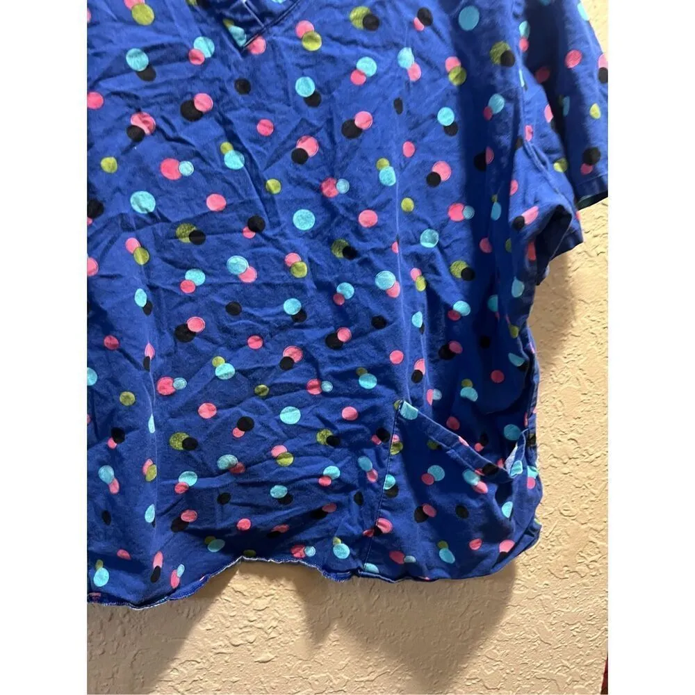 SB Scrubs Blue With Polka Dots Scrub Top Woman’s Size 2X - Image 2