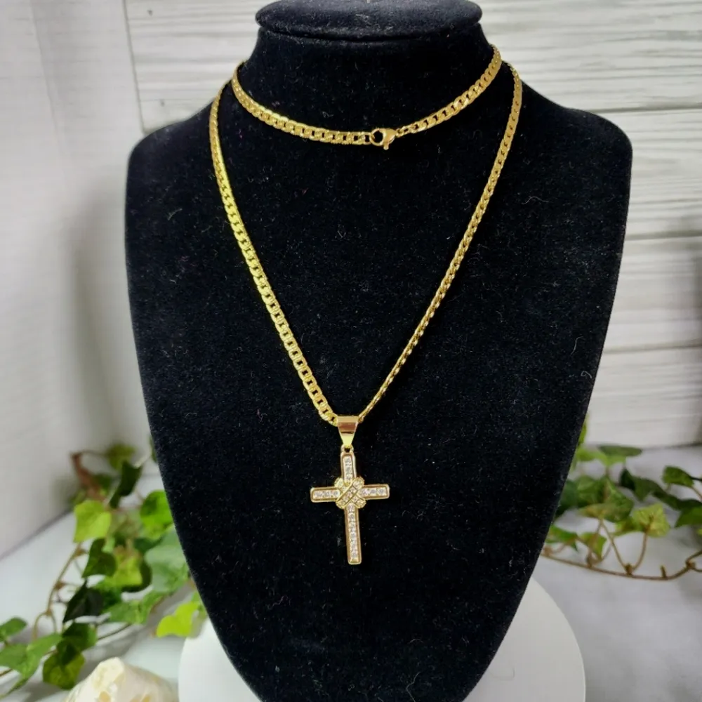 Gold Stainless Steel Chain Necklace with Cross Pendant - Image 2