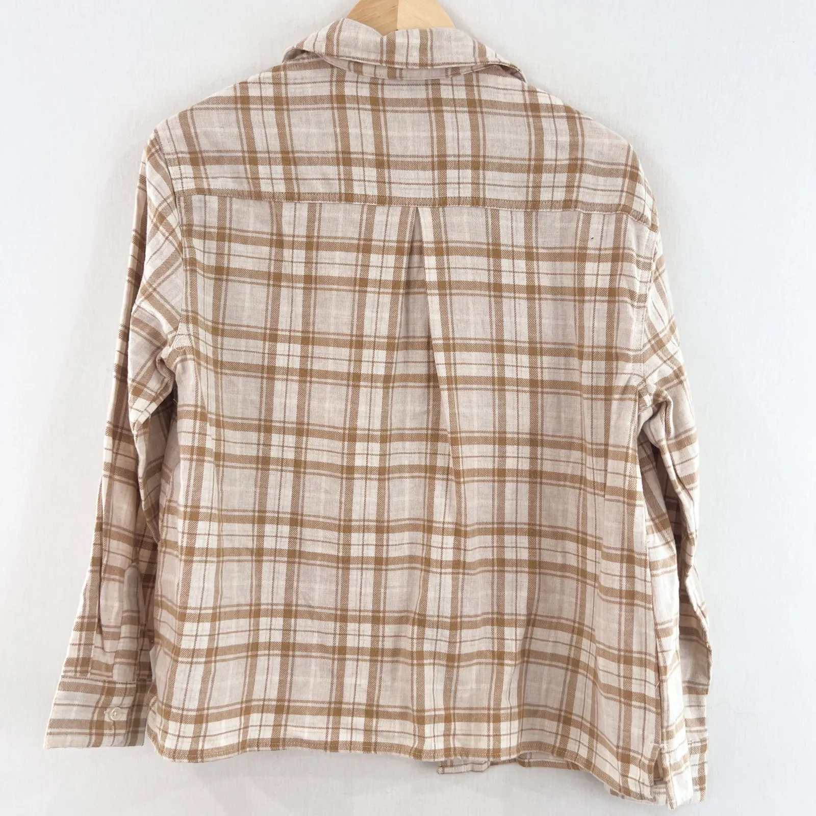 NEW Old Navy Women's Plaid Boyfriend Flannel Button Down Medium Cream Oversized - Image 8
