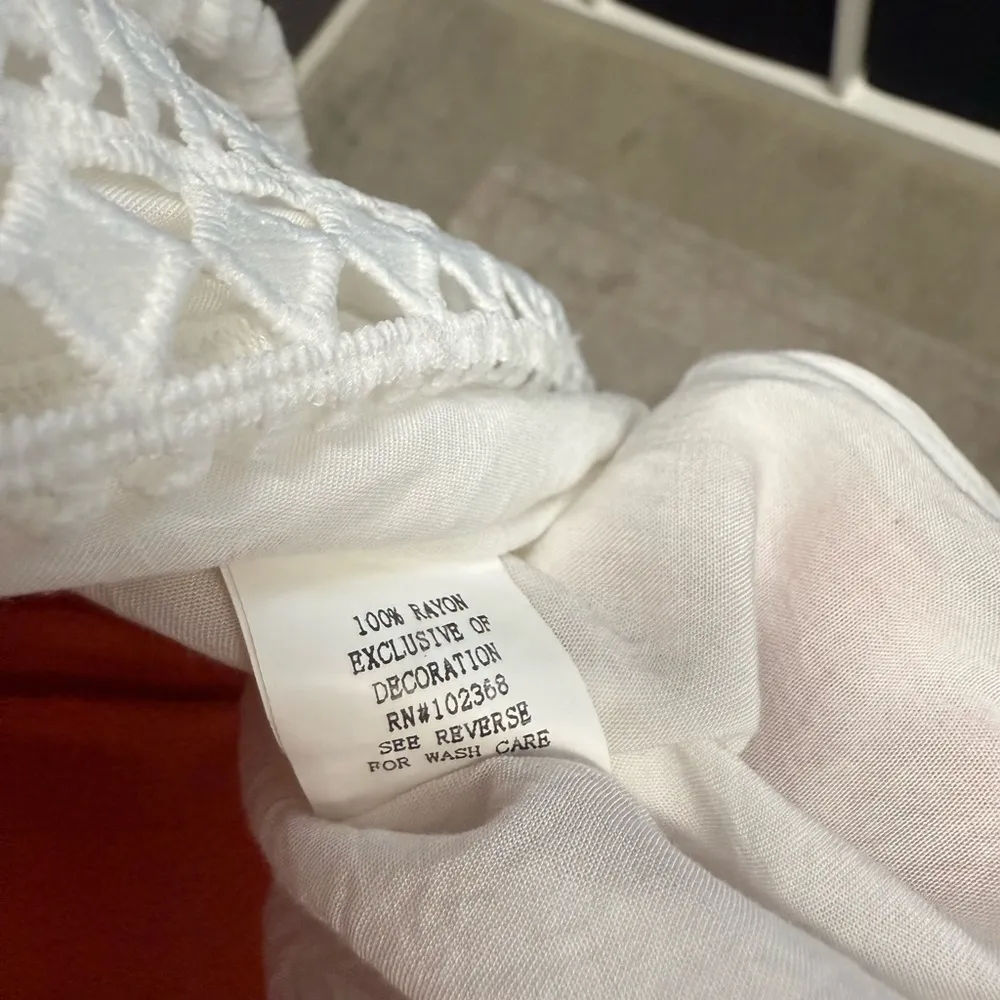 Blue Island White Tie Front Crochet Kimono Cardigan Swim Cover Up Rayon - Image 3