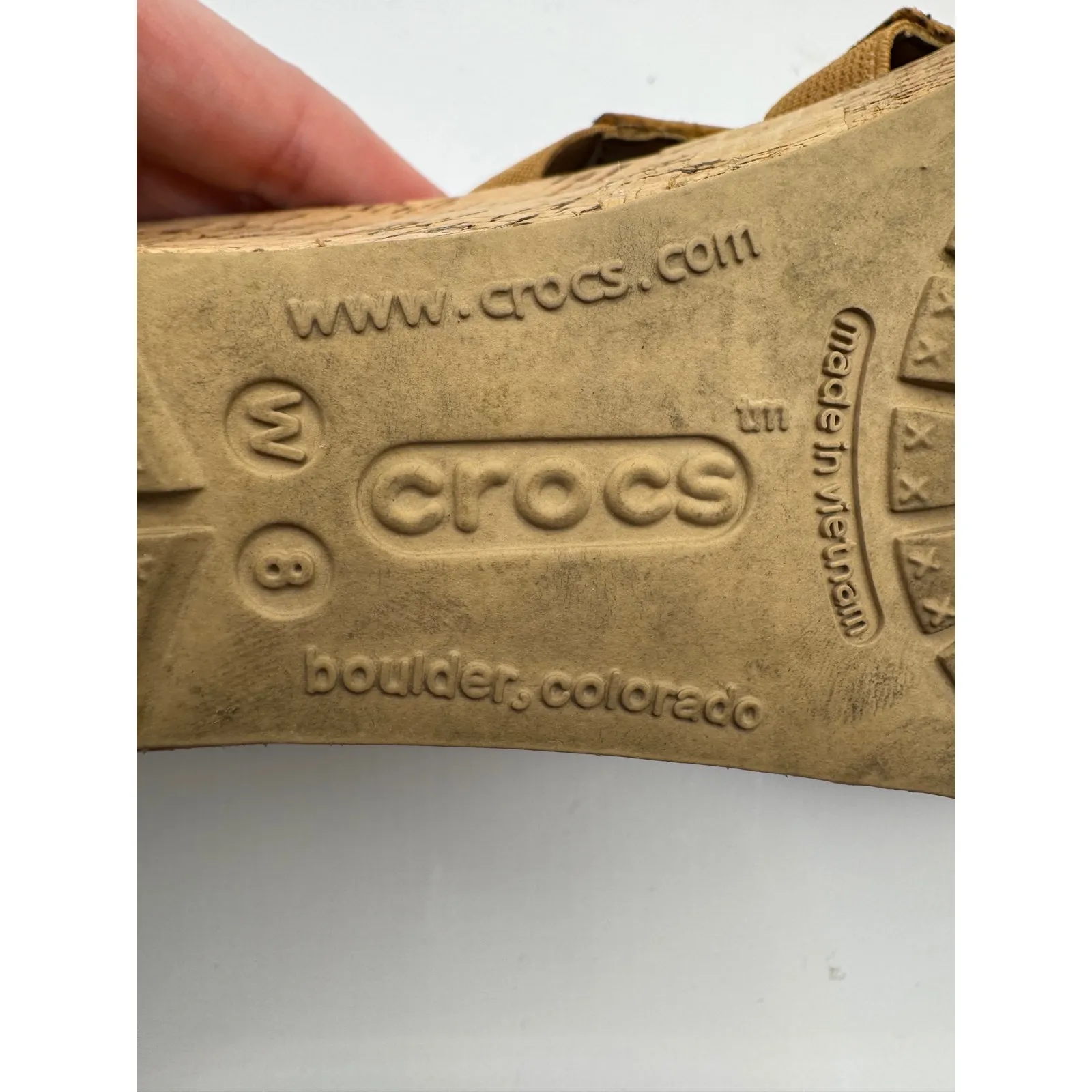 Crocs Shoes Women 8 Brown Leather Leigh Strappy Cork‎ Wedge Sandals Outdoor - Image 9