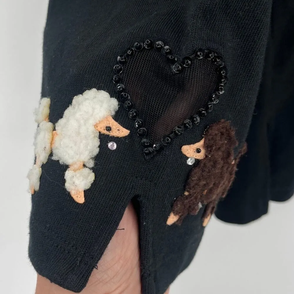 Vtg Mary McFadden Women's Black Poodle Embroidered Beaded Blouse Sz M Dog Lover Size M - Image 4