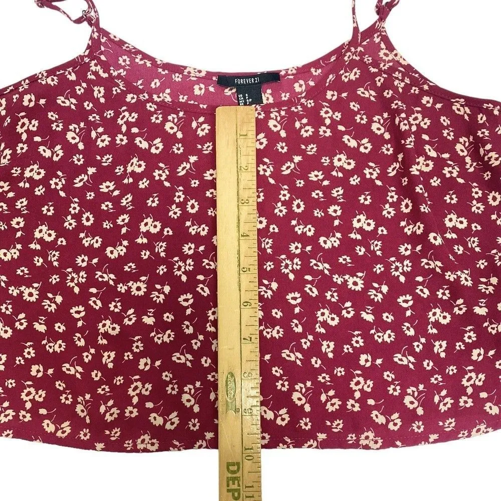 Forever 21 Women's Maroon Floral Crop Top w/Spaghetti Straps Small - Image 5