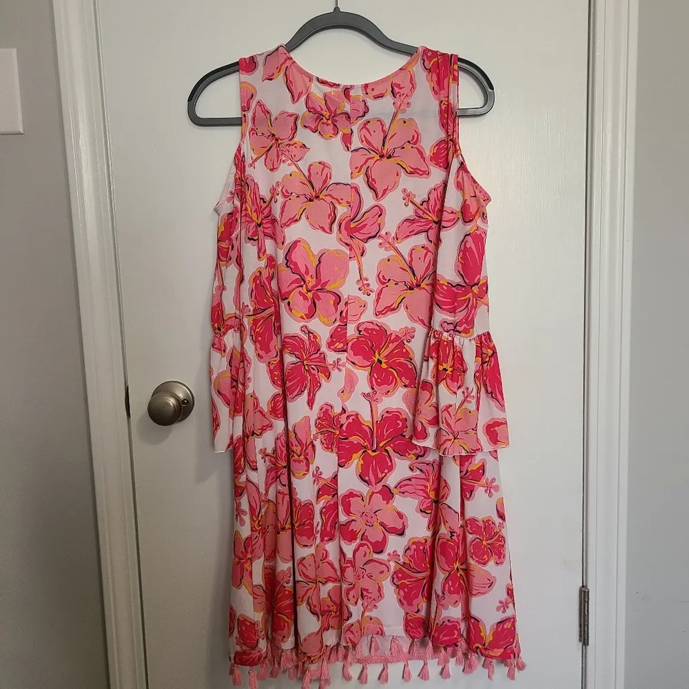 Simply Southern Dress Size Large Cold Shoulder Sarasota Floral Tassel - Image 3