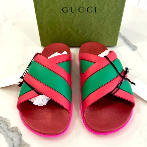 Gucci Rubber Web Stripe Sandals - Image 2