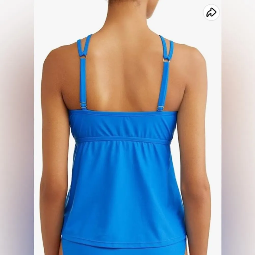 Time and Tru Women's Solid Blue Empire Halter Tankini Swimsuit Top Size XL - Image 2