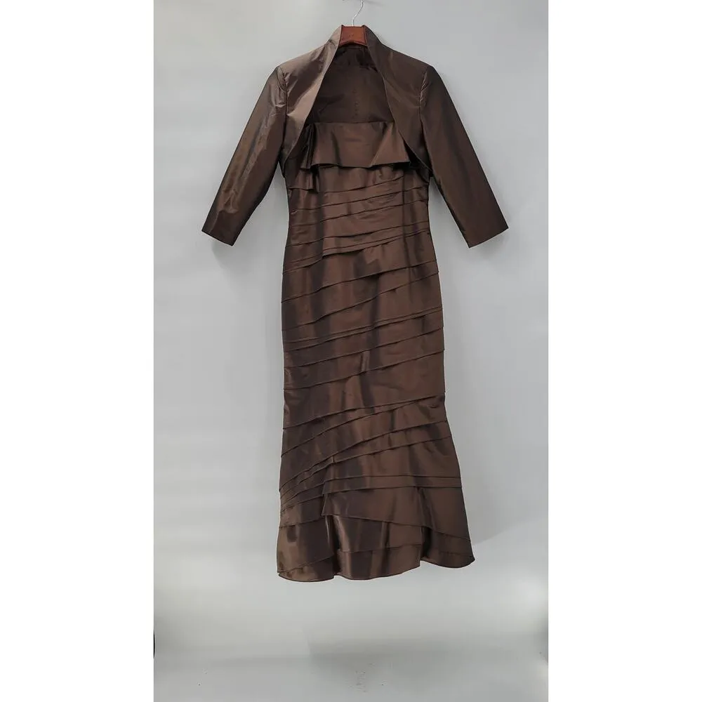 Rina di Montella Silk Jacket Dress 2 Pc 10 Brown Trumpet Tiered Mother of Bride - Image 10