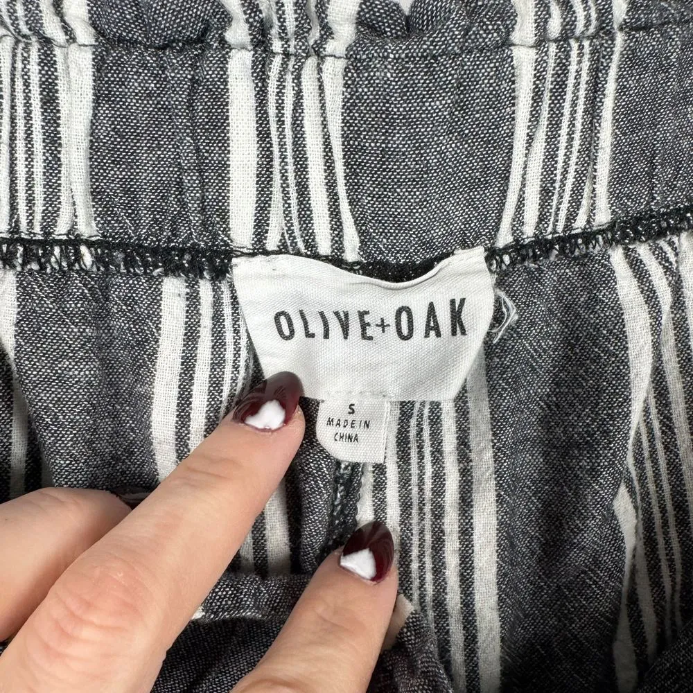 Olive + Oak Gray White Striped Wide Leg Palazzo Pants Linen Cotton Blend Size S‎ - Image 3