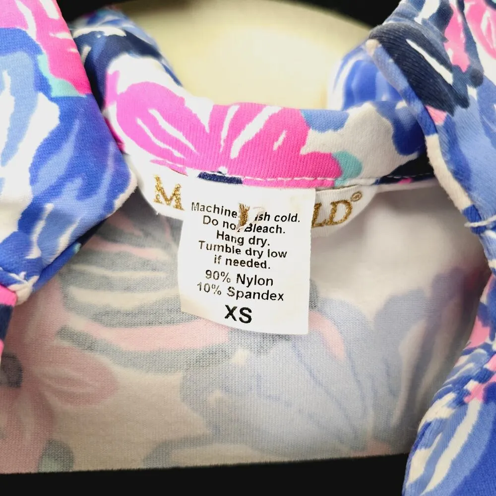 Mahi Gold Schooner Dress Spring Fling Floral Print Blue Pink Women's Size XS - Image 7