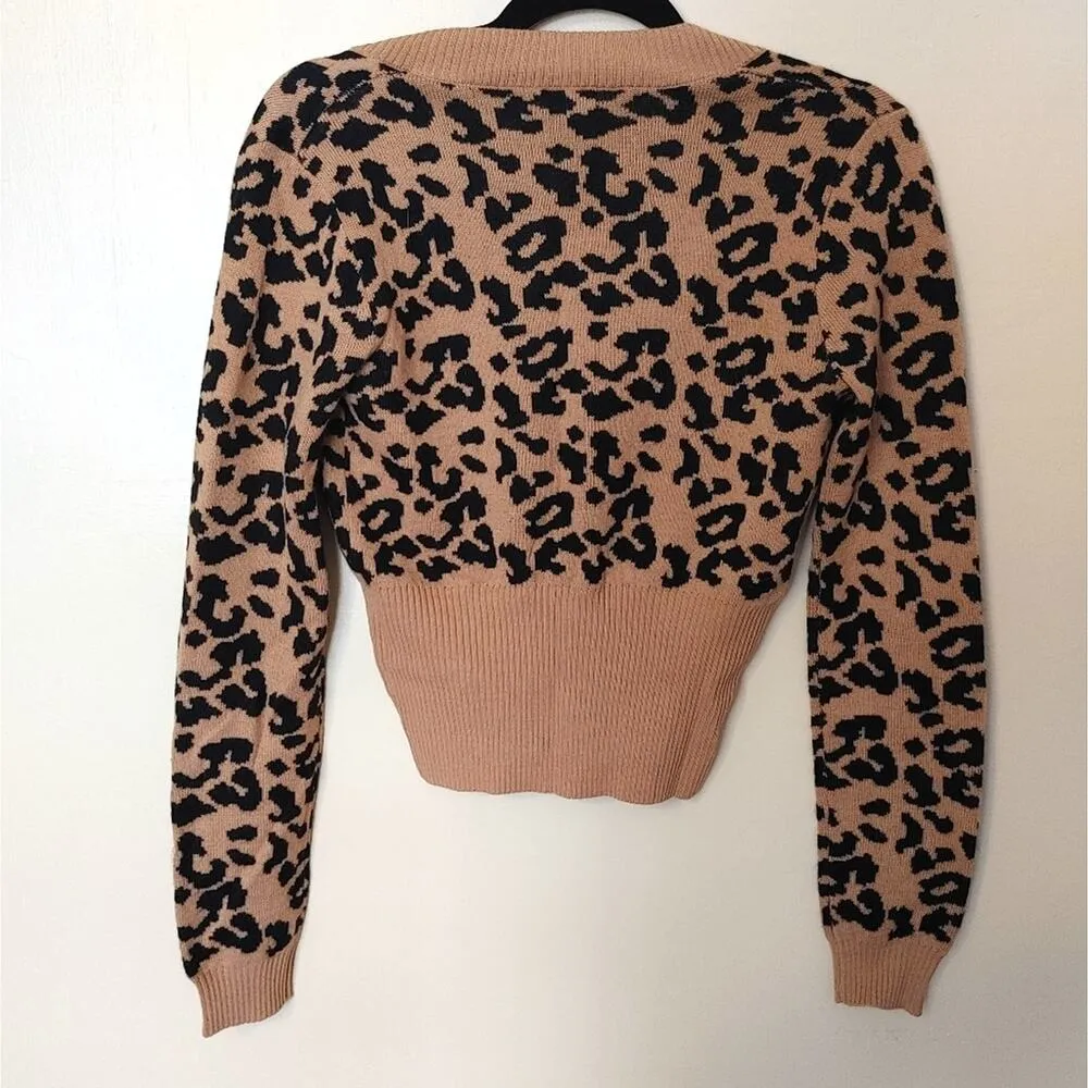 NBD NEW Small NWT Cheetah Print Cropped Low Cut Sweater Brown Black Animal Print - Image 2