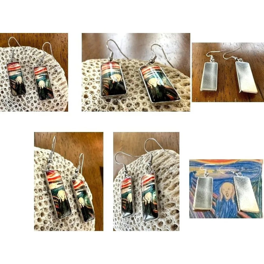 New The Scream Earrings Dangle Art to Wear Abstract Edward Munch Artist Handmade Black - Image 6