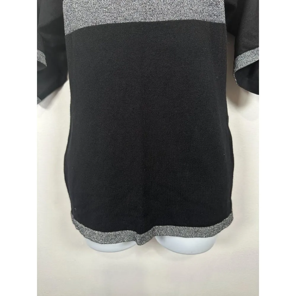 Vintage Y2K Willi Smith Medium Top Sweater Black Kimono Sleeve Stretch Silver - Image 8