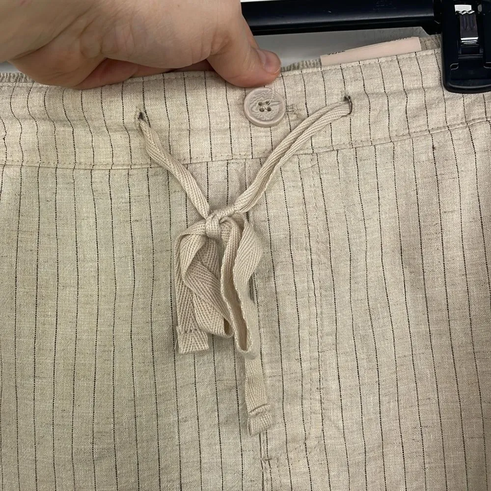 Lane Bryant Soft Slub Short Mid Rise Shorts Linen Blend Tan Black Stripes  22/24 - Image 3