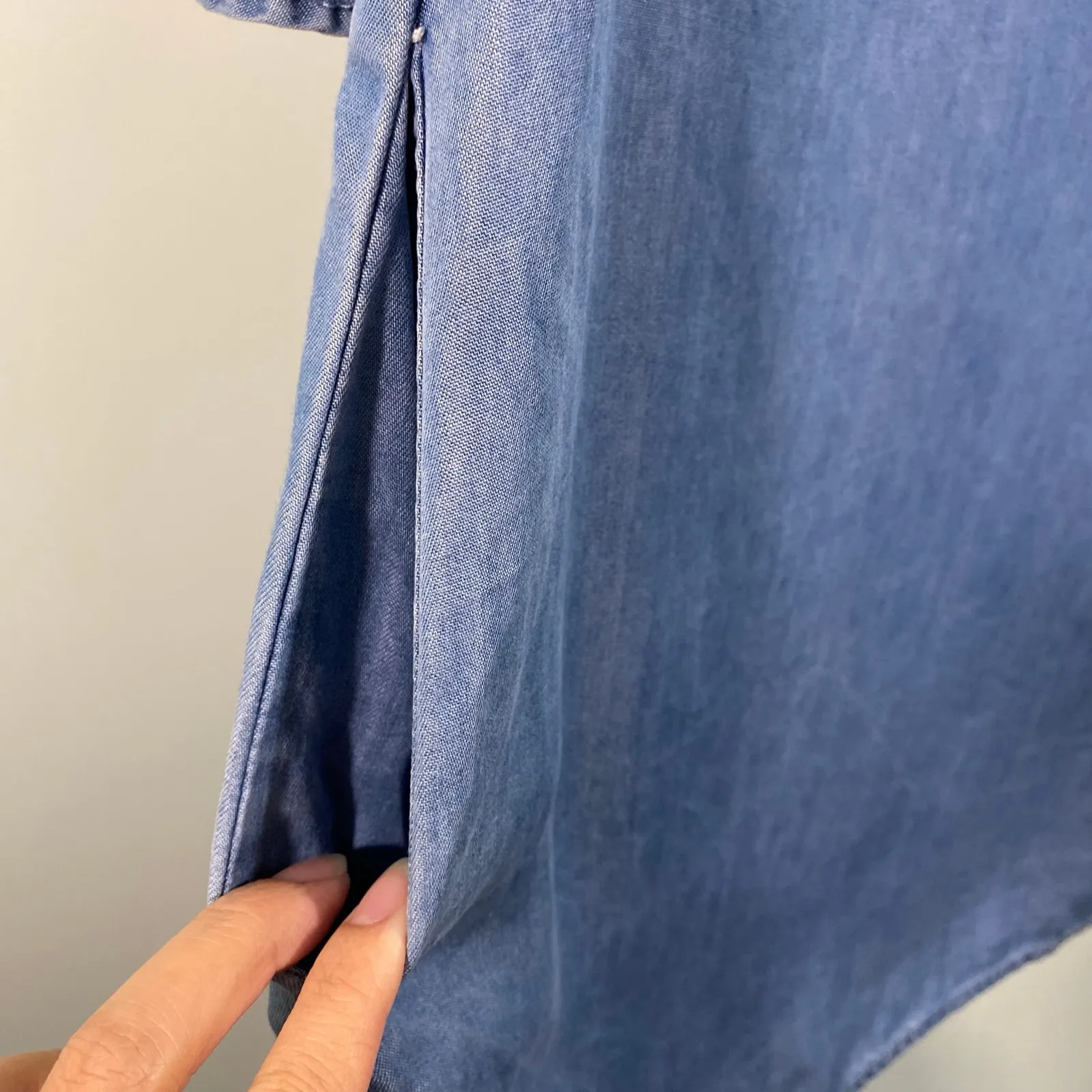 Zoe Women Blue Chambray Quarter Bell Sleeves Boatneck Shift Dress Size XS - Image 5