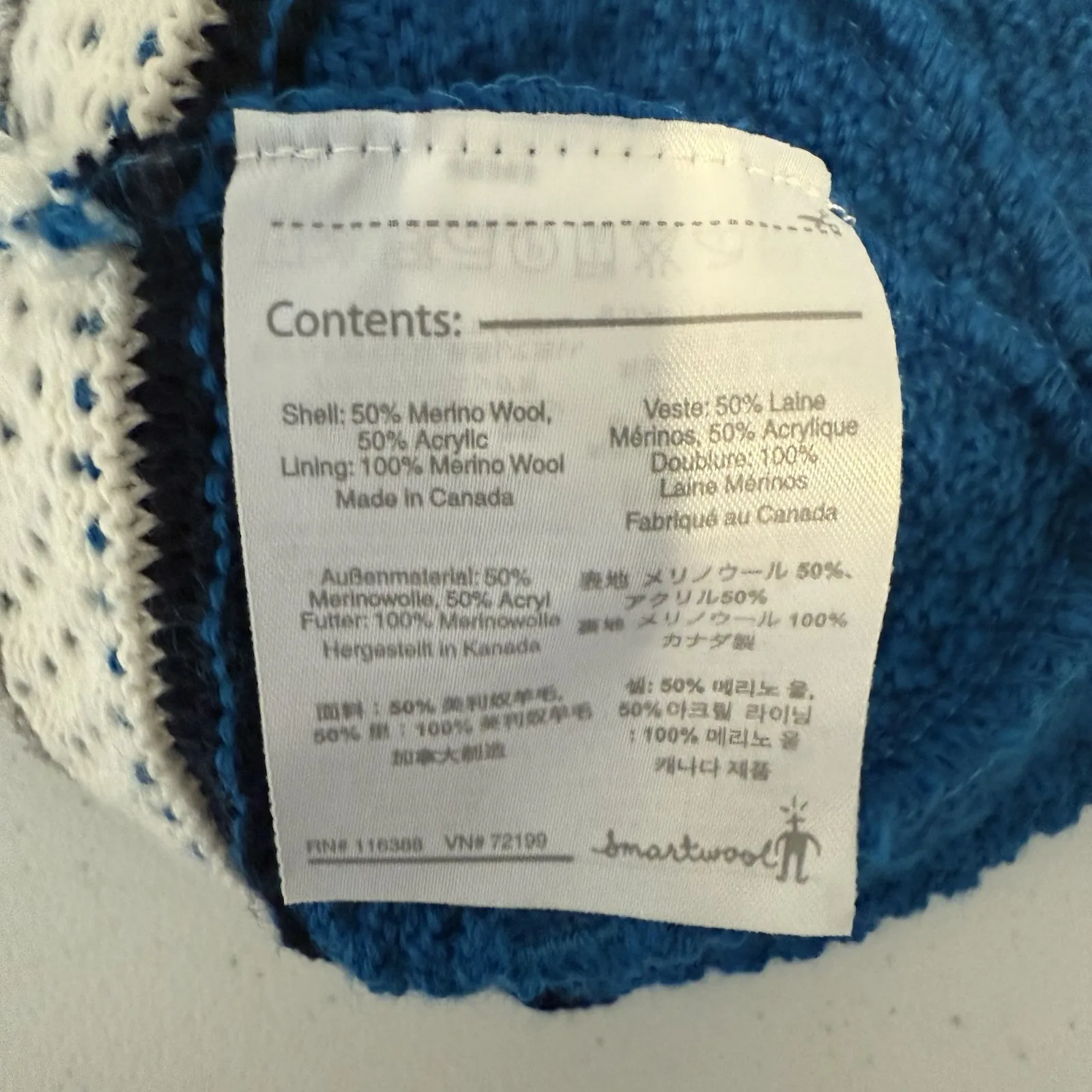 SMARTWOOL Knit Merino Wool Blend Hat Winter Beanie Blue Cream Green - Image 5