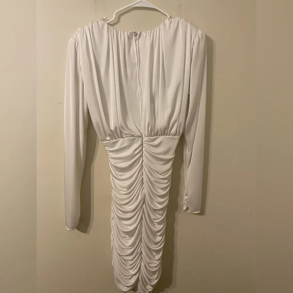 VTG 1980s Ruched Ivory Laura Winston‎ Embellished Midi Dress Juniors Size 9 - Image 4