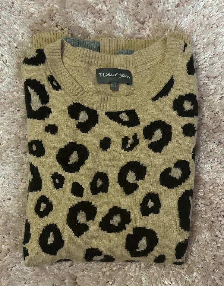 Michael Stars Leopard Print Fine Wool Blend Sweater Size Small - Image 7