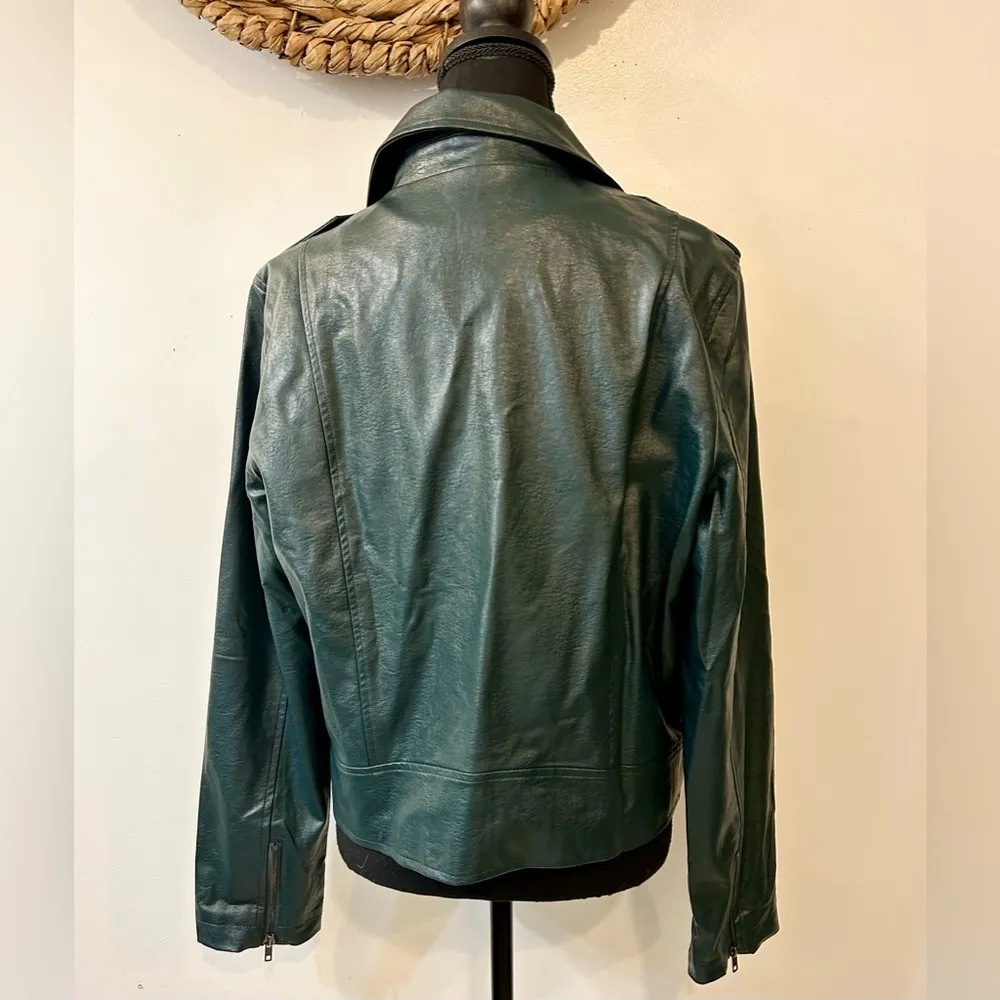 NWT VICI Skies Are Blue Faux Leather Biker Leather Jacket Jade Green Size XL - Image 8