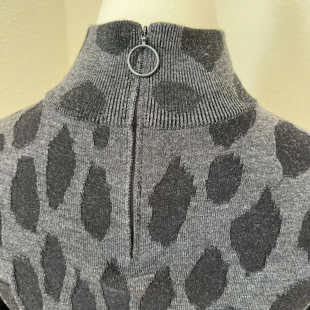 Akris Punto Sweater Womens 2 Wool Jacquard Mock Neck Gray Black Spotted Pullover - Image 6