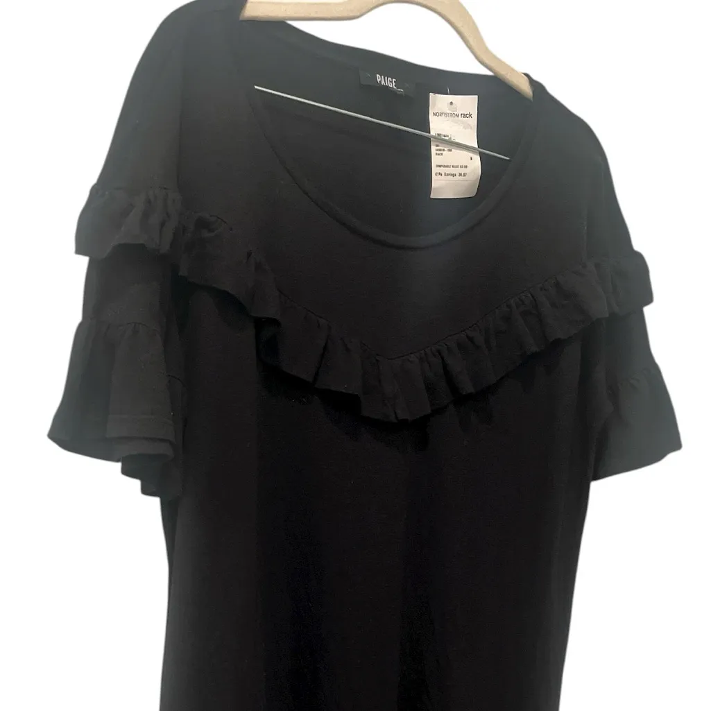 PAIGE Adalie Black Ruffle T-shirt Midi Dress cotton relaxed size medium NWT - Image 5