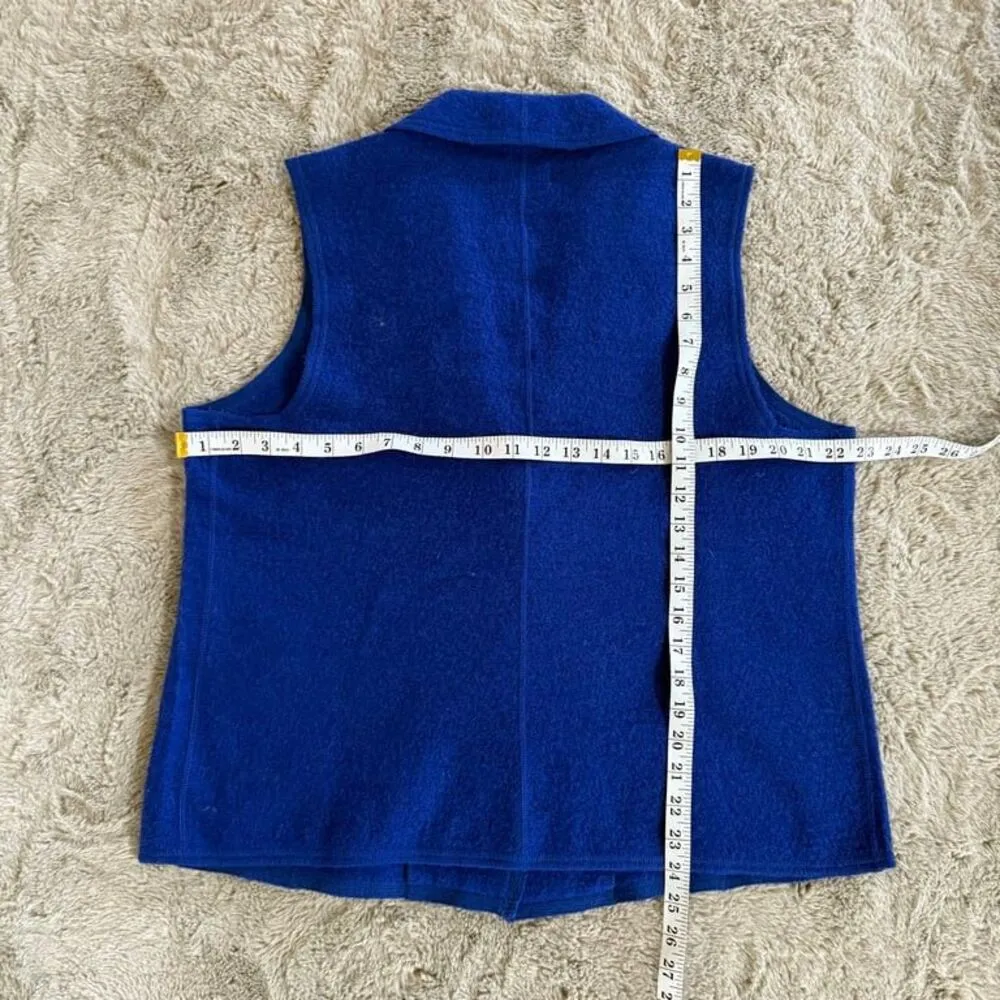 Vtg 90s Norm Thompson Royal BLUE 100% WOOL VEST Sweater Sz L/P 1 Button Collared - Image 7